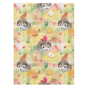 Watercolor hedgehog with mushrooms and apple tablecloth