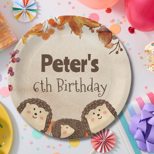Watercolor hedgehog wood  Birthday Paper Plates