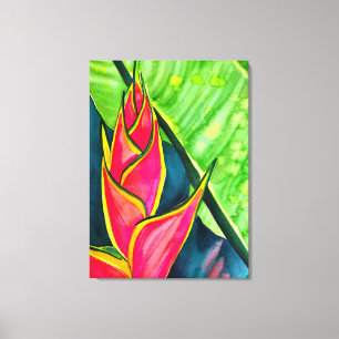 Watercolor heliconia tropical flower canvas print
