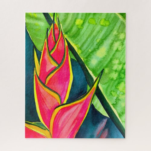 Watercolor heliconia tropical flower jigsaw puzzle