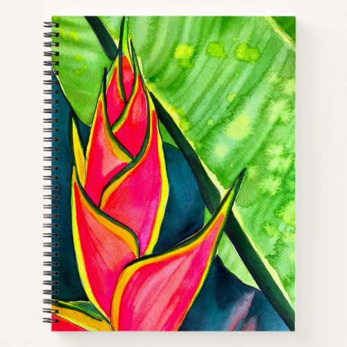 Watercolor heliconia tropical flower notebook