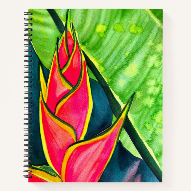 Watercolor heliconia tropical flower notebook (Front)