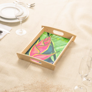Watercolor heliconia tropical flower serving tray