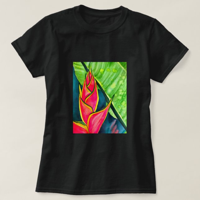 Watercolor heliconia tropical flower T-Shirt (Design Front)