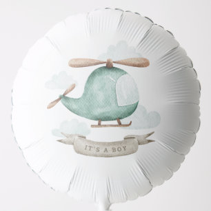 Watercolor Helicopter Aviation Baby Shower Party Balloon