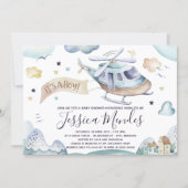 Watercolor Helicopter Baby Boy Shower Invitation (Front)
