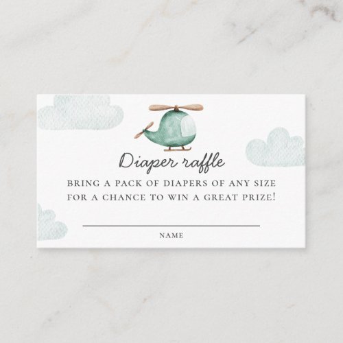 Watercolor helicopter Baby show Diaper Raffle Enclosure Card