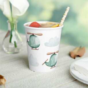 Watercolor Helicopter Baby Shower or Birthday Paper Cups