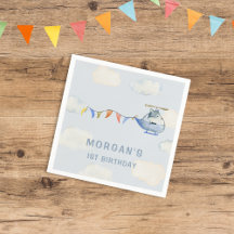 Watercolor Helicopter Cute Wolf First Birthday