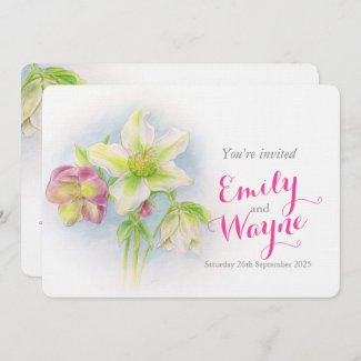 Watercolor Hellebore art wedding invite