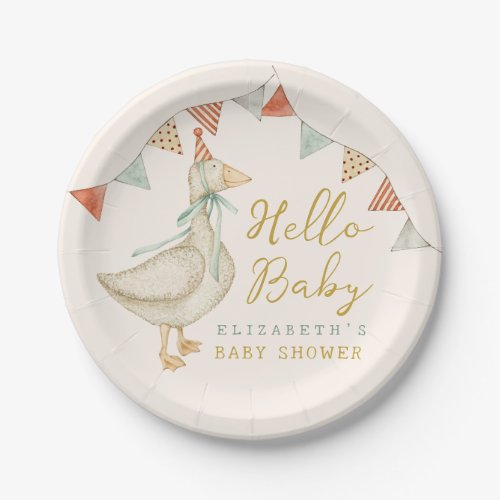 Watercolor Hello Baby Duck Toys Baby Shower  Paper Plates