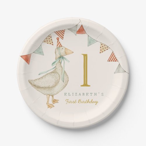 Watercolor Hello Baby Duck Toys First Birthday Paper Plates