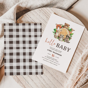 Watercolor Hello Baby Woodland Animals Baby Shower Invitation