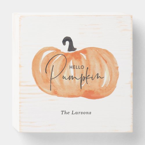 Watercolor Hello Pumpkin Fall Wooden Box Sign