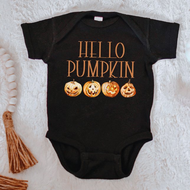 Watercolor Hello Pumpkin Halloween Fall Autumn Baby Bodysuit (Creator Uploaded)