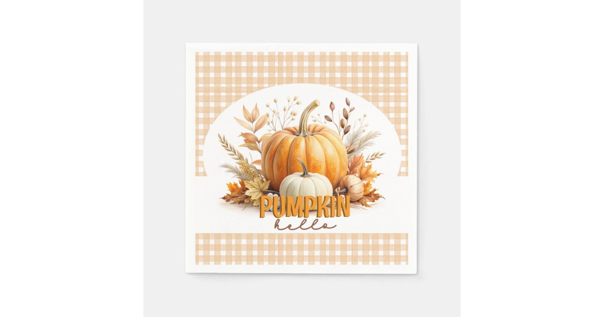 Watercolor Hello Pumpkin, Happy Fall Y'all, Autumn Napkins | Zazzle