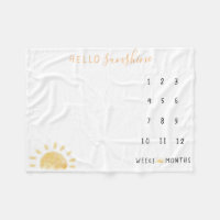 Watercolor “Hello Sunshine” Baby Milestone Fleece Blanket