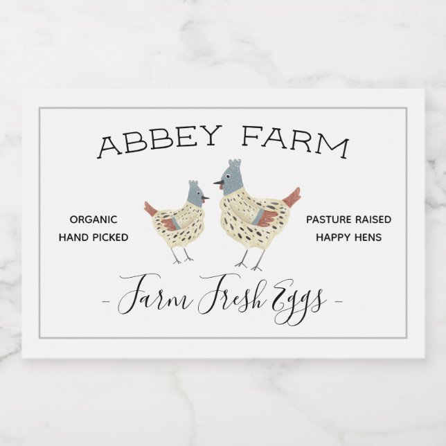 Watercolor Hen Farm Fresh Egg Carton Label (Single Label)