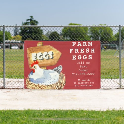 Watercolor Hen Farm Fresh Eggs Outdoor Banner