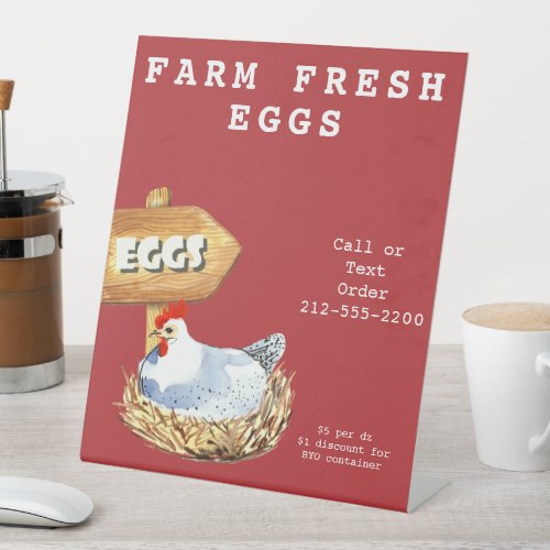 Watercolor Hen Farm Fresh Eggs  Pedestal Sign