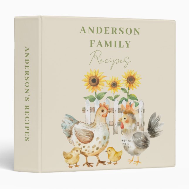 Watercolor Hen Farm Recipe Binder (Front/Spine)