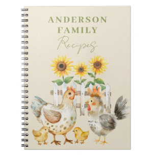 Watercolor Hen Farm Recipe  Notebook