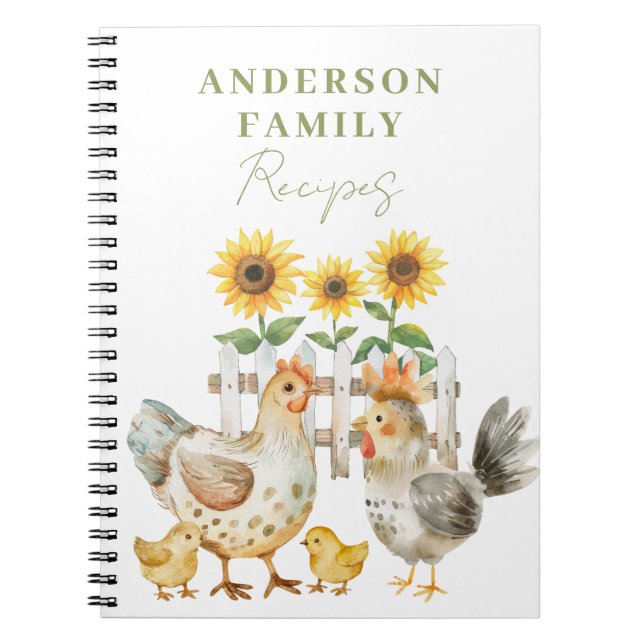 Watercolor Hen Farm Recipe  Notebook (Front)
