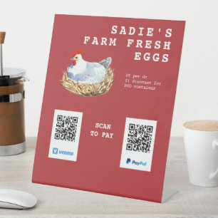 Watercolor Hen Fresh Eggs QR Code Payment Pedestal Sign