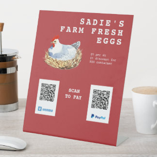 Watercolor Hen Fresh Eggs QR Code Payment Pedestal Sign