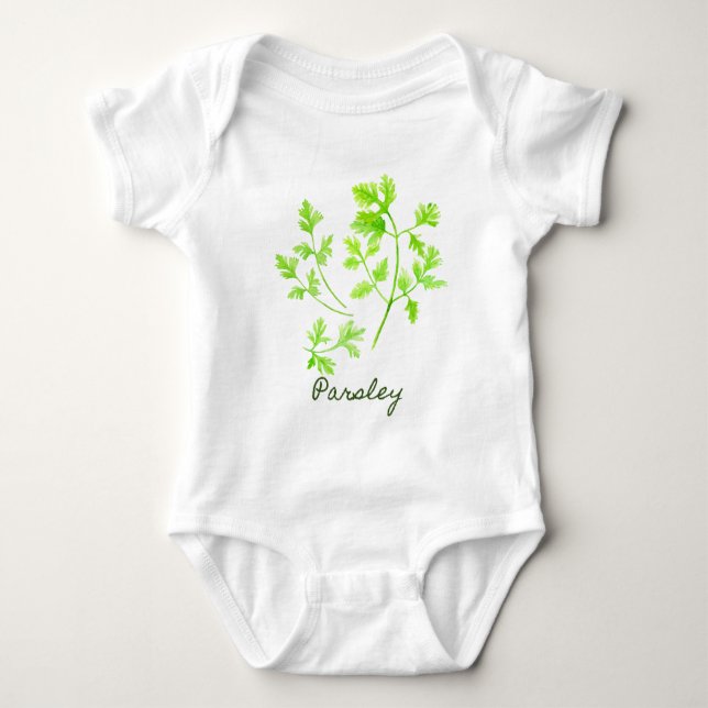 Watercolor Herb Parsley Illustration Baby Bodysuit (Front)