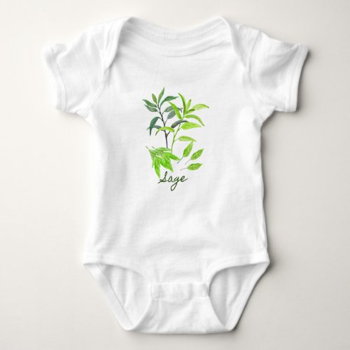 Watercolor herb sage illustration baby bodysuit