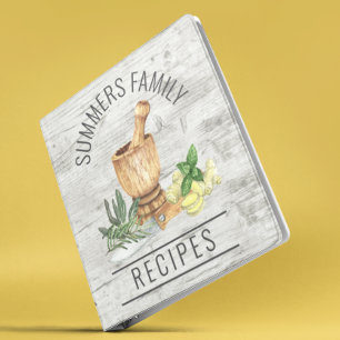 Watercolor Herb Wood Recipe Cookbook Family Name 3 Ring Binder