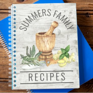 Watercolor Herb Wood Recipe Cookbook Family Name Notebook