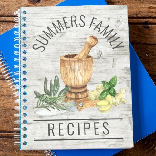 Watercolor Herb Wood Recipe Cookbook Family Name Notebook