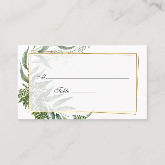 Watercolor Herbarium Geometric Wedding Place Card (Front)