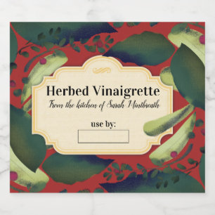 Watercolor herbs flavored vinegar oil home canning liquor bottle label