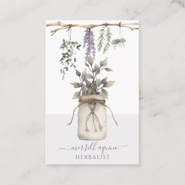 Watercolor Herbs Herbalist Plants Business Card (Front)