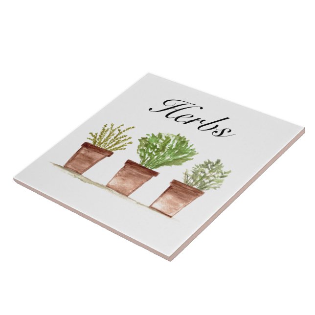 Watercolor Herbs Thyme Rosemary Parsley Plants Pot Ceramic Tile (Side)