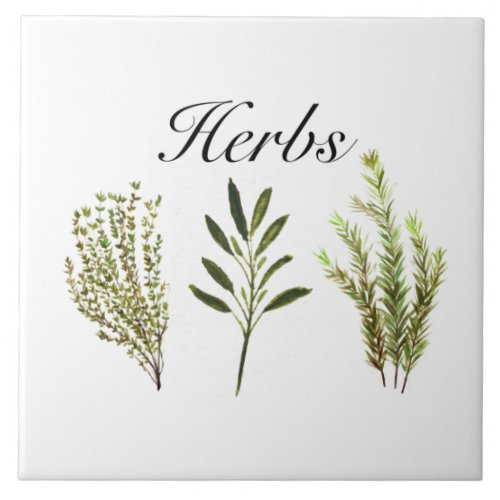 Watercolor Herbs Thyme Rosemary Sage Plants Pot Ceramic Tile