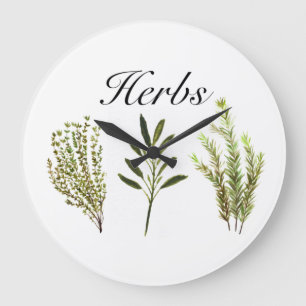 Watercolor Herbs Thyme Rosemary Sage Plants Pot Large Clock