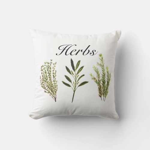 Watercolor Herbs Thyme Rosemary Sage Plants Pot Throw Pillow