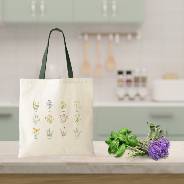 Watercolor Herbs Tote Bag (Creator Uploaded)