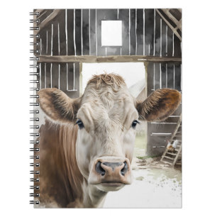 Watercolor Hereford Cow In Barn Notebook