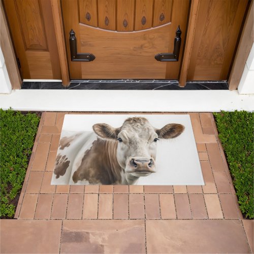 Watercolor Hereford Cow Portrait Doormat