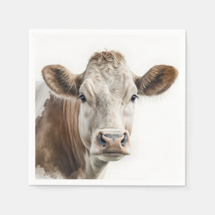 Watercolor Hereford Cow Portrait Napkins