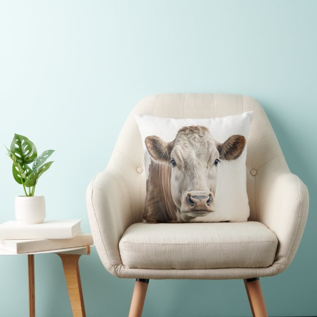 Watercolor Hereford Cow Portrait Throw Pillow (Chair)
