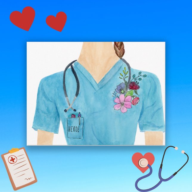 Watercolor Hero Nurse Postcard