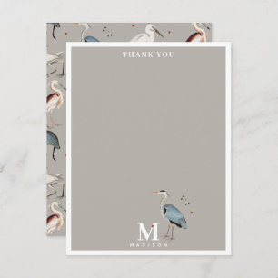 Watercolor Heron Bird Egret Nature Monogrammed Thank You Card