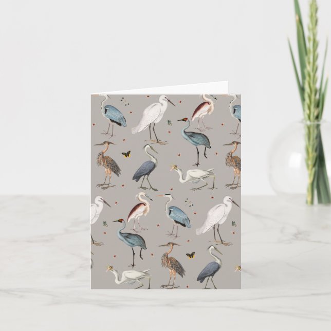 Watercolor Heron Bird Egret Nature Pattern Card (Front)