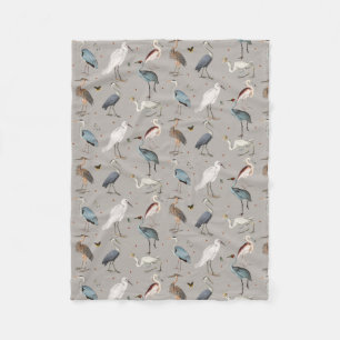 Watercolor Heron Bird Egret Nature Pattern Fleece Blanket